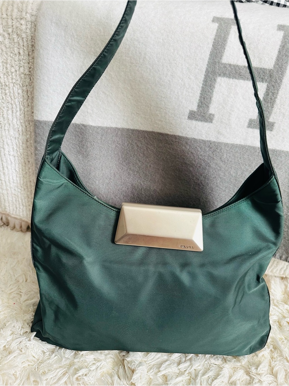 Vintage Prada Dark Green Nylon Shoulder Bag - Picture 3 of 13